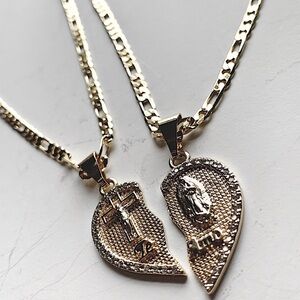 Virgin Mary “Te Amo” Italian Heart Pendant Gold Chain Necklace